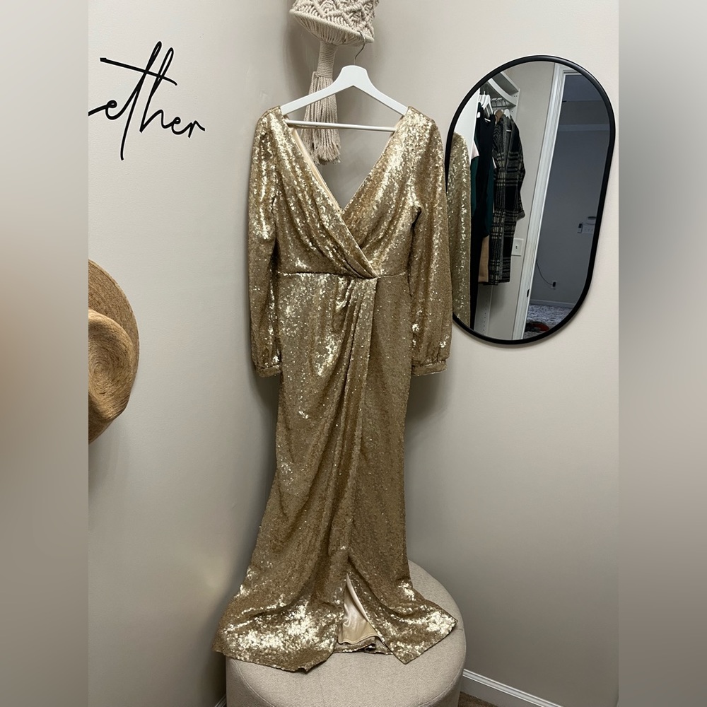 Gold/champagne sequin long sleeve dress